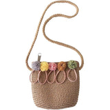 Girls Shoulder Bag Straw Rattan Crossbody Bag for Baby Girls (Pink&Khaki)