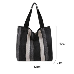 Striped Canvas Shoulder Bag for Women Casual, Large-capacity Handbag