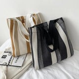 Striped Canvas Shoulder Bag for Women Casual, Large-capacity Handbag