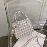 Plaid Tote Bag Women PU Leather Handbag Shoulder Crossbody Travel Purse