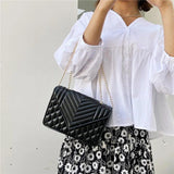 Women's Chain Shoulder Bag PU Leather Crossbody Handbag Lingge Flap Messenger