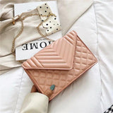 Women's Chain Shoulder Bag PU Leather Crossbody Handbag Lingge Flap Messenger