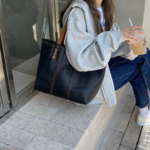 Retro Women's Tote Handbags Autumn Pu Leather Large Capacity Shoulder Bag