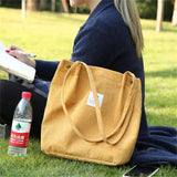 Corduroy Tote High-capacity Bags Solid Colors Preppy Style Handbags