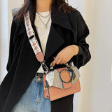 PU Leather Satchel Shoulder Tote Messenger Bag Wide Strap Square Crossbody Bags