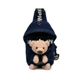 Denim Canvas Diagonal Chest Bag with Plush Doll