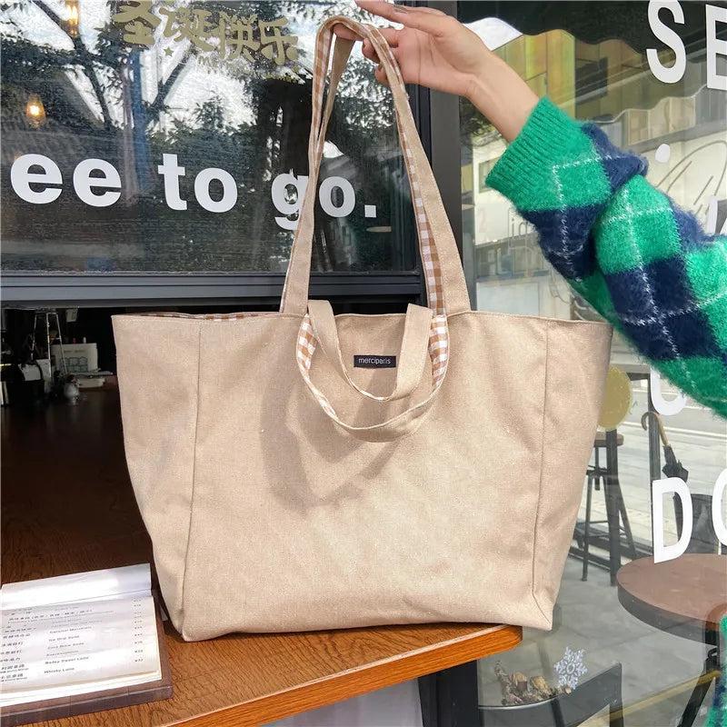 Plaid Women Shoulder Bag Student Tote Handbags Large Capacity Eco Shopping Bags