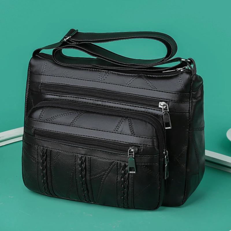 Braided Pocket Shoulder Bag PU Leather Clutch Totes