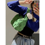 Women Nylon Bucket Shoulder Bag Solid Zipper Handbag Purse Ladylike