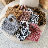 Leopard Faux Fur Shoulder Bag Chain Messenger Large Plush Handbag