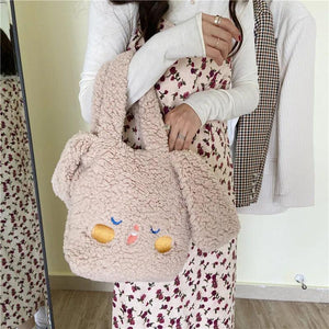 Women's Lamb Wool Fabric Shoulder Bag Canvas Handbag Tote