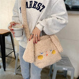 Women's Lamb Wool Fabric Shoulder Bag Canvas Handbag Tote