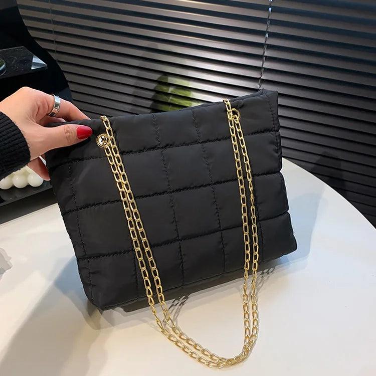 Women's Winter Shoulder Bag Soft Cotton Chain Strap Crossbody Tote