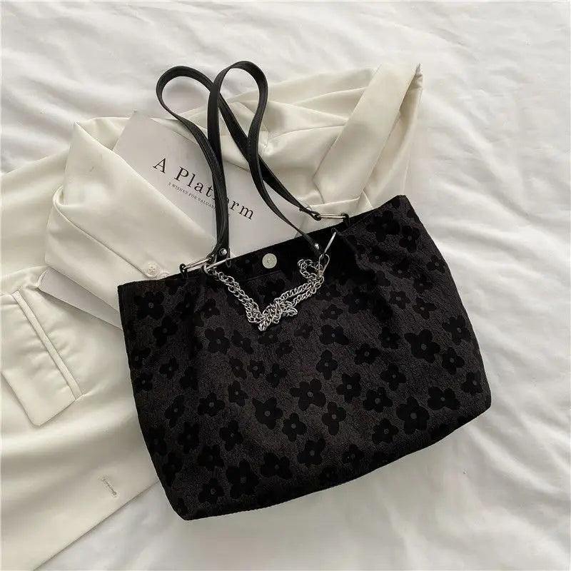 Canvas Shoulder Bag Women Underarm Chain Tote Casual Large Capacity Handbag