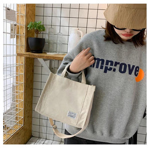 Corduroy Shoulder Crossbody Bag Canvas Handbag Short Handle Women