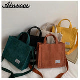 Corduroy Shoulder Crossbody Bag Canvas Handbag Short Handle Women