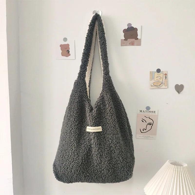 Winter Women's Plush Shoulder Bag Large Capacity Faux Lamb Wool Tote Handbags