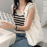 Mesh Embroidered Flower Women HandBag Large Capacity Shoulder Bag