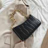 Stone Pattern PU Leather Armpit Bag Women Chain Shoulder Handbag