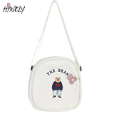 Summer Oval Canvas Shoulder Bag with Funny Embroidery Bear
