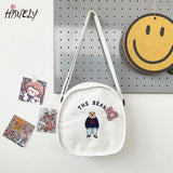 Summer Oval Canvas Shoulder Bag with Funny Embroidery Bear
