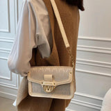 M Letter Print Shoulder Handbag Lock Small Square Bag Women's Bags