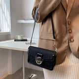 M Letter Print Shoulder Handbag Lock Small Square Bag Women's Bags
