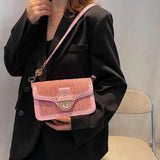 M Letter Print Shoulder Handbag Lock Small Square Bag Women's Bags
