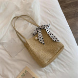 Straw Plaited Shoulder Bag High Capacity Handbag Woman?s Bucket Bag F1241
