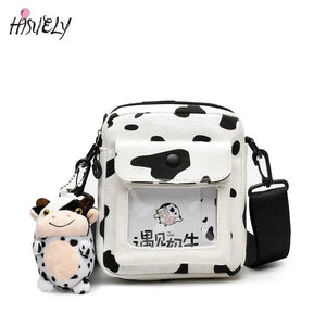 Funny Hit Cow Polka Dot Girl Student Canvas Small Bag Japanese Messenger Bag