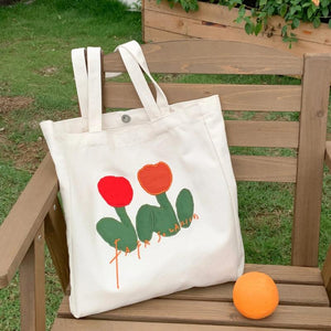 Tulip Embroidery Canvas Shoulder Bag Women's Casual Handbag Large Capacity Tote