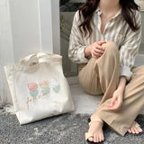 Tulip Embroidery Canvas Shoulder Bag Women's Casual Handbag Large Capacity Tote