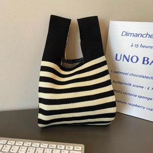 Women's Knitting Shoulder Bag Stripe Handbag Vintage Clutch Tote
