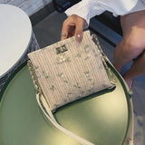 Women's Lace Straw Bucket Handbag Embroidered Messenger Bag