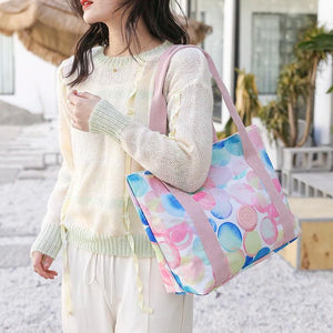 Floral Print Top-Handle Shoulder Bag Nylon Purse for Women