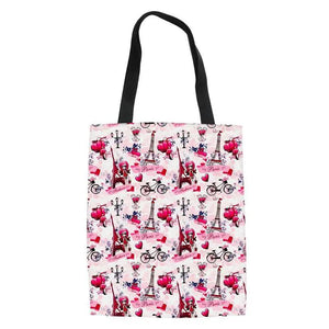 Eiffel Tower Women Handbag Folding Canvas Bag Shoulder Tote Book Bag