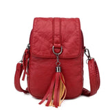 Vintage PU Leather Phone Bag Cross Body Tassel Small Shoulder Bag