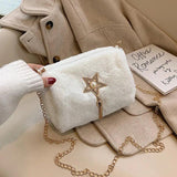 Fluffy Star Pendant Shoulder Bag Warm Crossbody Lady Handbag