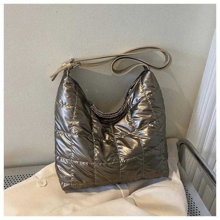 Winter Space Cotton Tote Padded Shoulder Bag Down Handbag Female Shopping Bags
