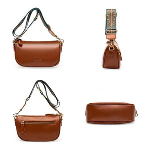 Oil Wax Cow Leather Crossbody Bag Wide Strap Messenger Handbag