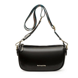 Oil Wax Cow Leather Crossbody Bag Wide Strap Messenger Handbag