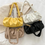 Solid Pleated Tote Bag Soft Leather Women Handbag Shoulder Armpit Bag