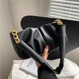 Solid Pleated Tote Bag Soft Leather Women Handbag Shoulder Armpit Bag