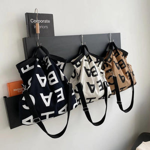 Women Large Letter Canvas Handbag Tote Messenger Shoulder Bag