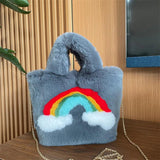 Furry Rainbow Women's Shoulder Bag Plush Crossbody Tote Handbag