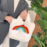 Furry Rainbow Women's Shoulder Bag Plush Crossbody Tote Handbag