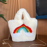 Furry Rainbow Women's Shoulder Bag Plush Crossbody Tote Handbag