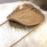 Women Round Tassel Crossbody Shoulder Bag Summer Straw Messenger Bags