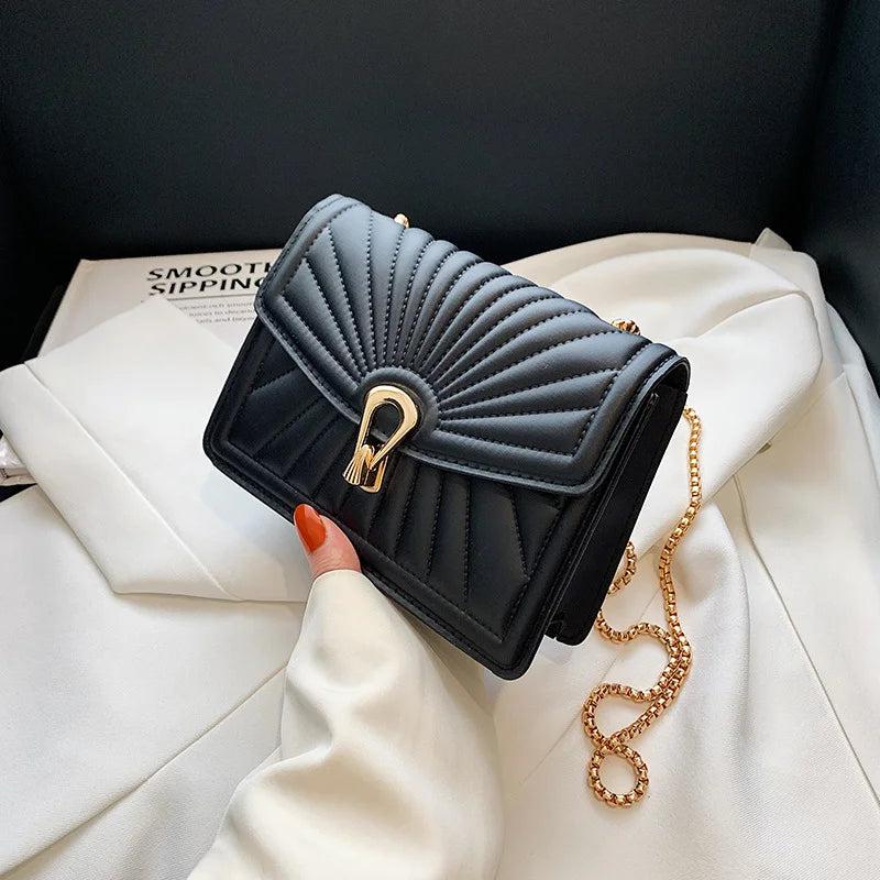 Embossed Crossbody Messenger Bag Lock Buckle Chain Shoulder PU Leather