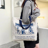 London Bookshop Print Canvas Clutch Bag